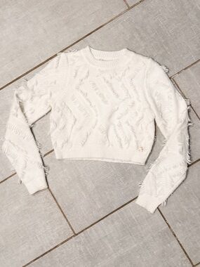 Milly fringe crop sweater, size P, white
